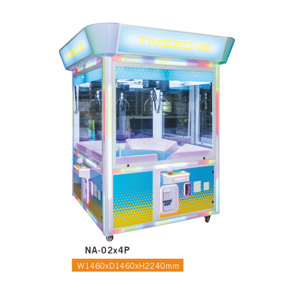TIMEZONE NA-02X4P 4-Player Square Claw Machine – RGB LED Carousel Crane Arcade Machine for 4 Players