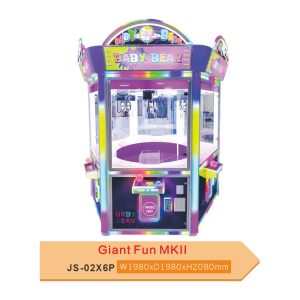 Giant Fun MKII JS-02X6P 6-Player Hexagon Claw Machine – Baby Bear Carousel Crane Arcade with Prize Out Console