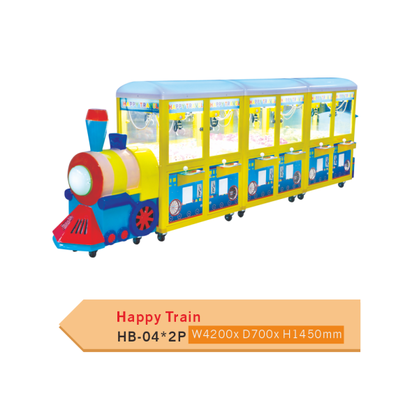 Happy Train HB-04x2P Multi-Station Kids Claw Machine – Cartoon Train-Shape Arcade Crane Row for Shopping Malls