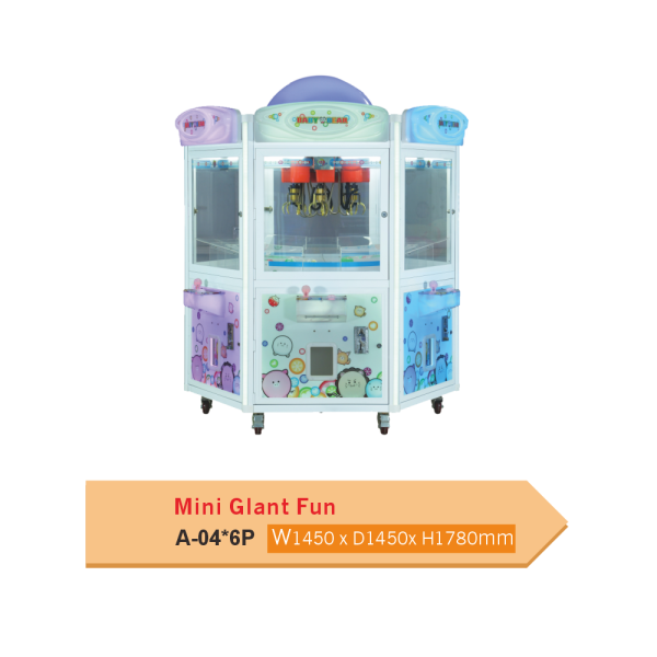 Mini Glant Fun A-04x6P 6-Player Carousel Claw Machine – Compact Hexagon Multi-Crane Arcade Machine for Kids
