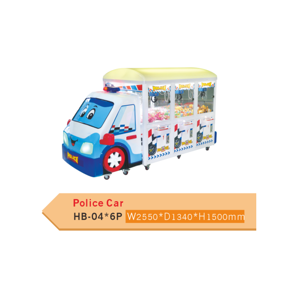 Police Car HB-04x6P 6-Player Kids Claw Machine – Cartoon Truck-Shape Multi-Crane Arcade Machine for FEC & Family Entertainment